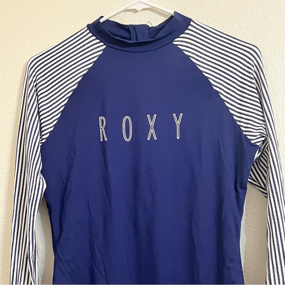 Roxy swim one piece Navy White Striped Long Sleeve Rash guard beach summer - Picture 2 of 11